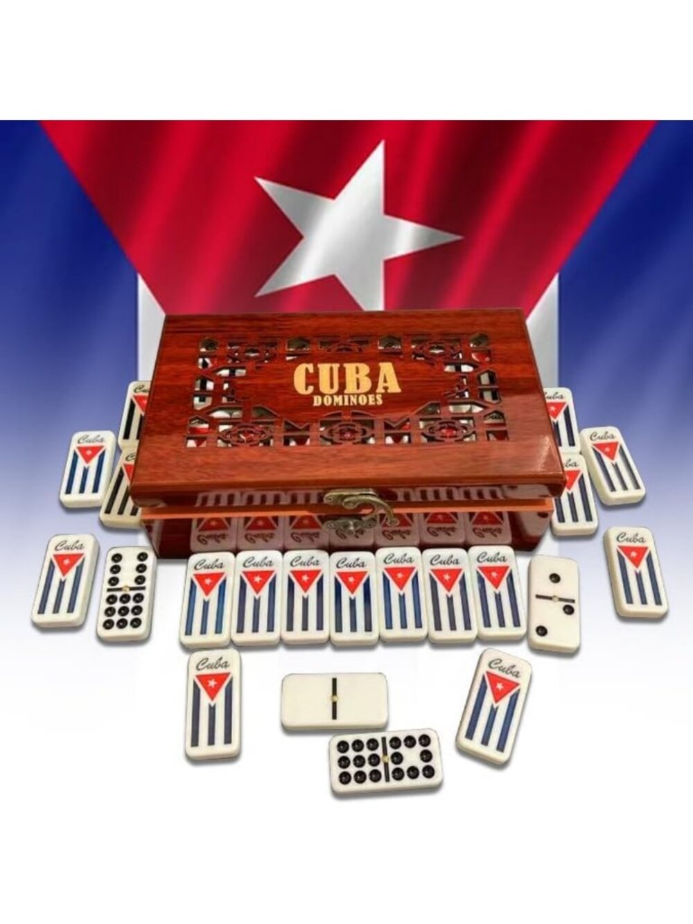 Classic Cuban Double 9 Dominoes Set in Premium Wooden Box - Fun Family Game
